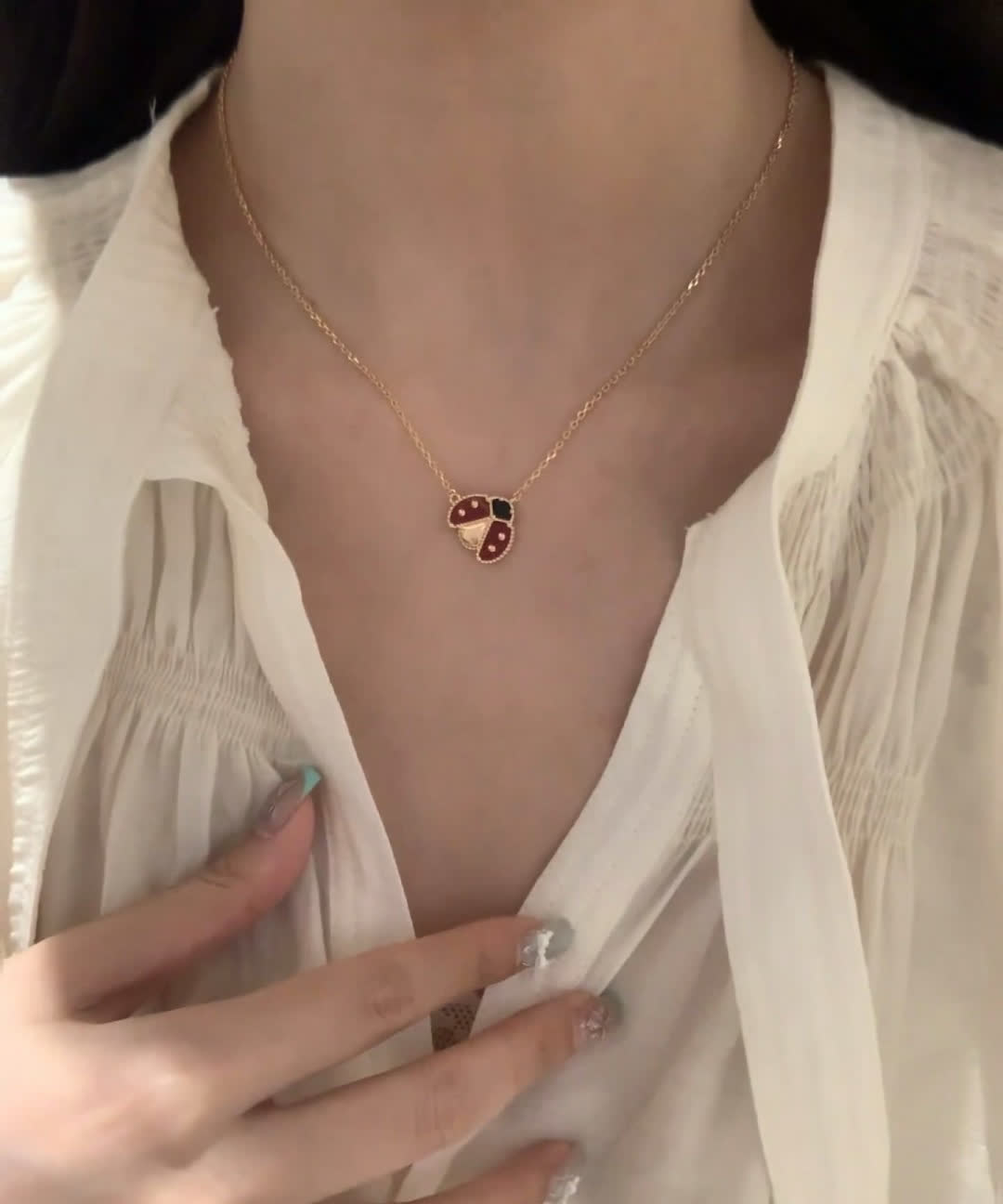 Van Cleef & Arpels Alhambra Ladybug and Cloisonné Gold Necklace